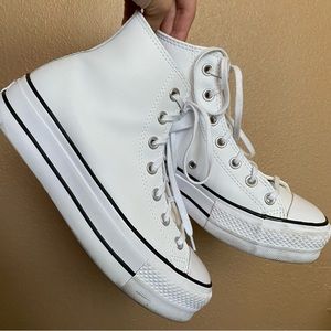 White leather platform converse